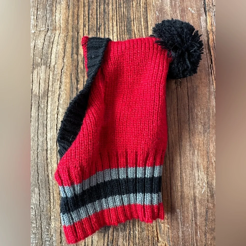 Cozy Red and Black Dog Bennie with Pom-Pom